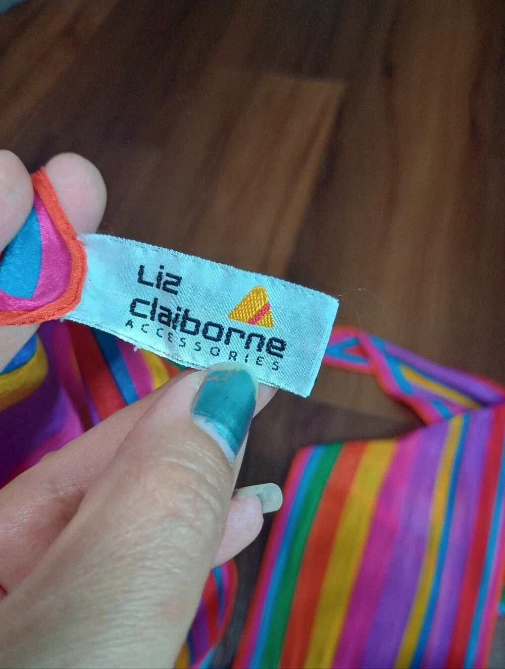 Vintage Liz Claiborne Rainbow Striped Silk Skinny Scarf